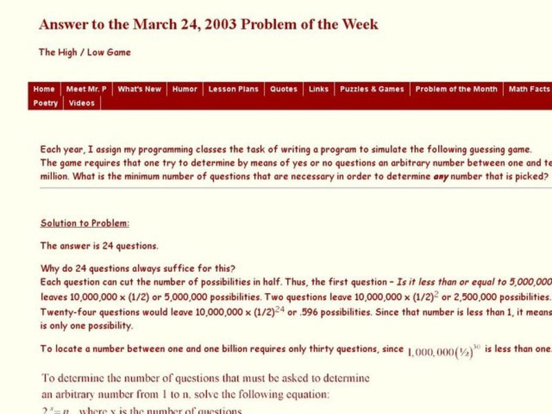 The Minimum Number of Guesses Necessary Interactive for 8th  Higher Ed