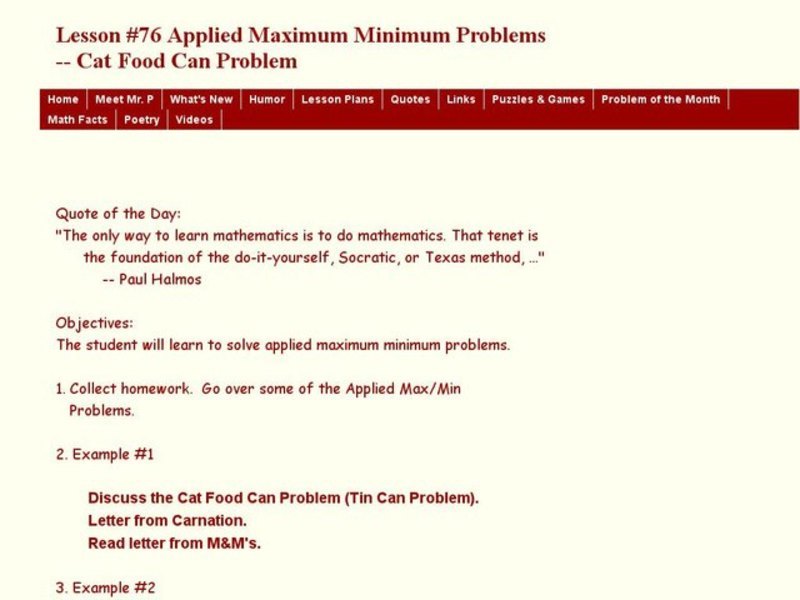 Applied Maximum Minimum Problems Lesson Plan For 12th Higher Ed Applied Maximum Minimum Problems Lesson Plan For 12th Higher Ed