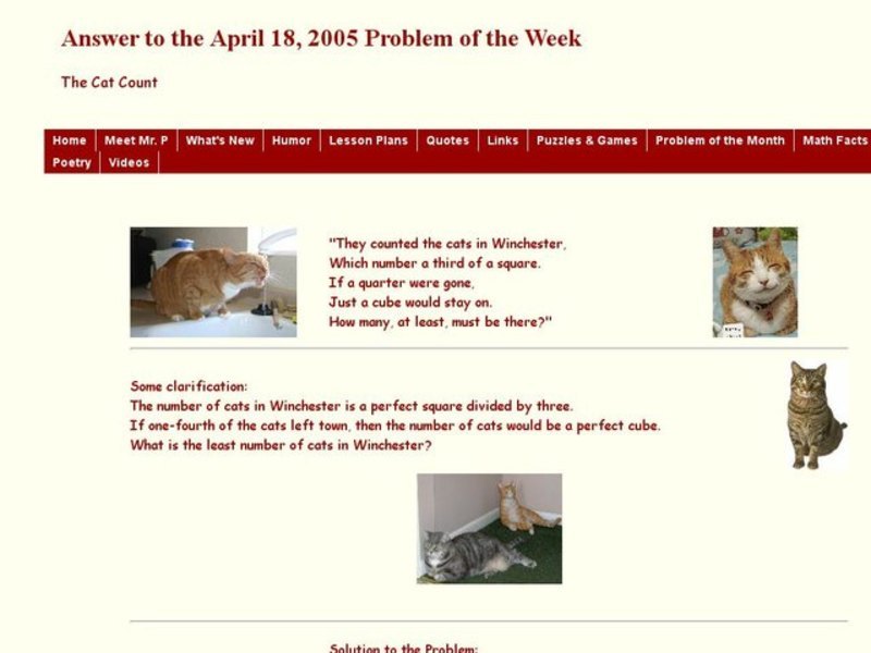 The Cat Count Worksheet for 9th 12th Grade Lesson