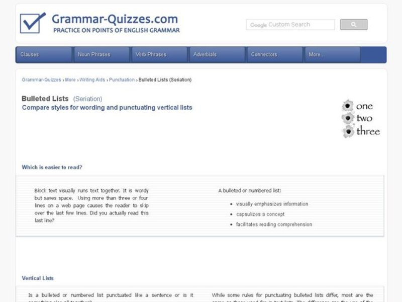 Bulleted Lists punctuating items in vertical lists Interactive for 7th