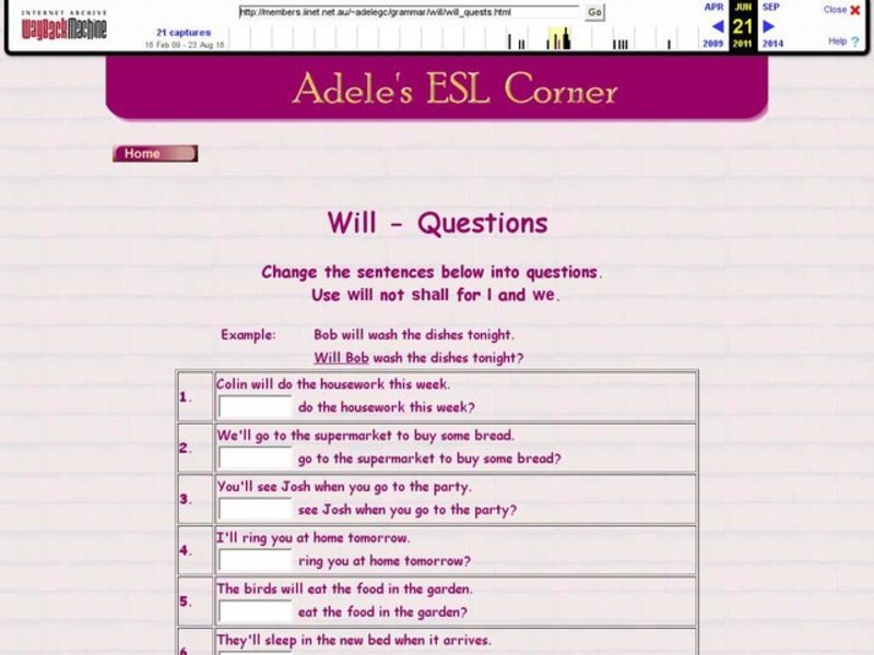 Adele S Esl Corner Will Questions Interactive For 3rd 5th Grade Lesson Planet