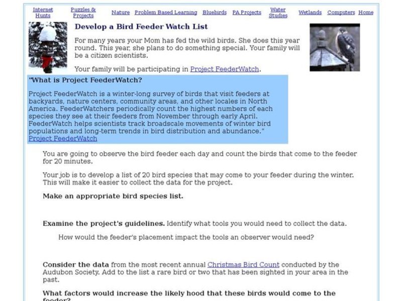 Develop A Bird Feeder Watch List Lesson Plan For 4th 5th Grade