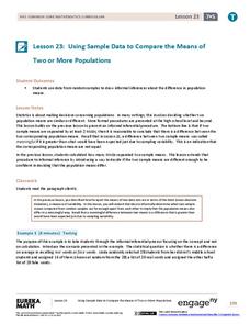 Using Sample Data to Compare the Means of Two or More Populations Lesson Plan
