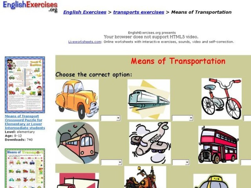 ESL Vocabulary-Transportation Interactive for 3rd - 6th Grade | Lesson ...