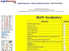 esl math vocabulary lesson plans worksheets reviewed by teachers