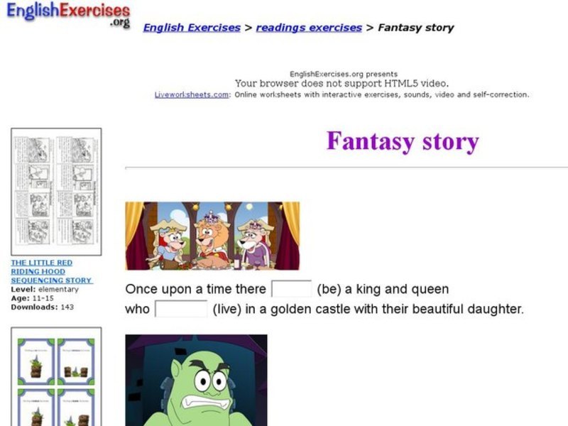 ESL Reading ComprehensionFantasy Story Interactive for 4th 5th Grade