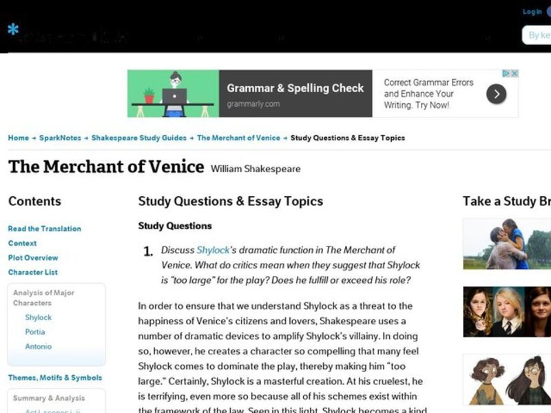 Merchant of venice essay topics