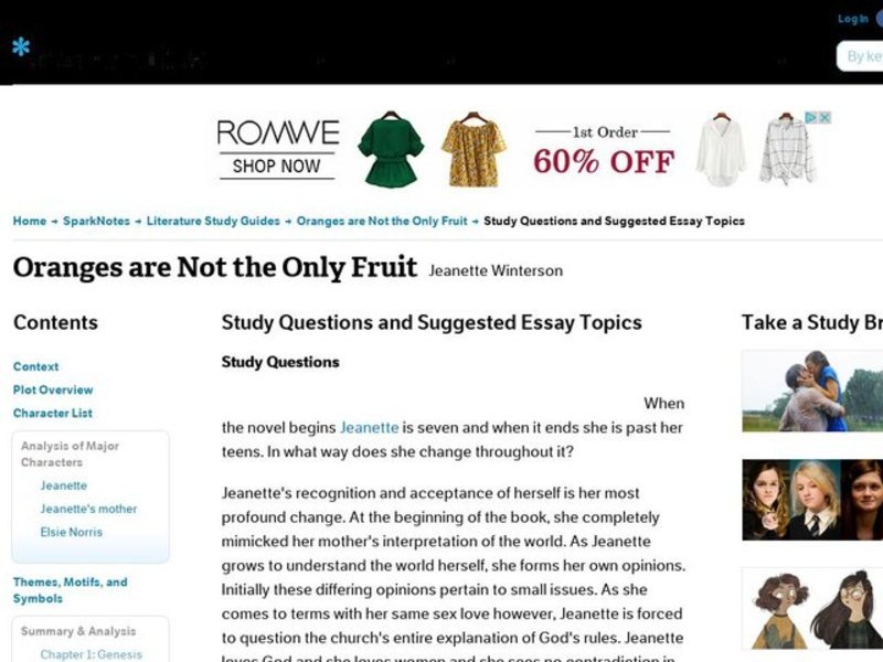 Oranges are Not the Only Fruit by Winterson Study Guide