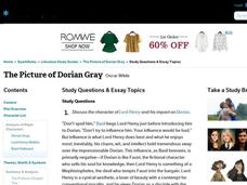 The Picture Of Dorian Gray Lesson Plans Worksheets Lesson Planet The Picture Of Dorian Gray Study Questions Essay Topics Thesis For Compare Contrast Essay also Essay Thesis Statement Generator Business Studies Essays