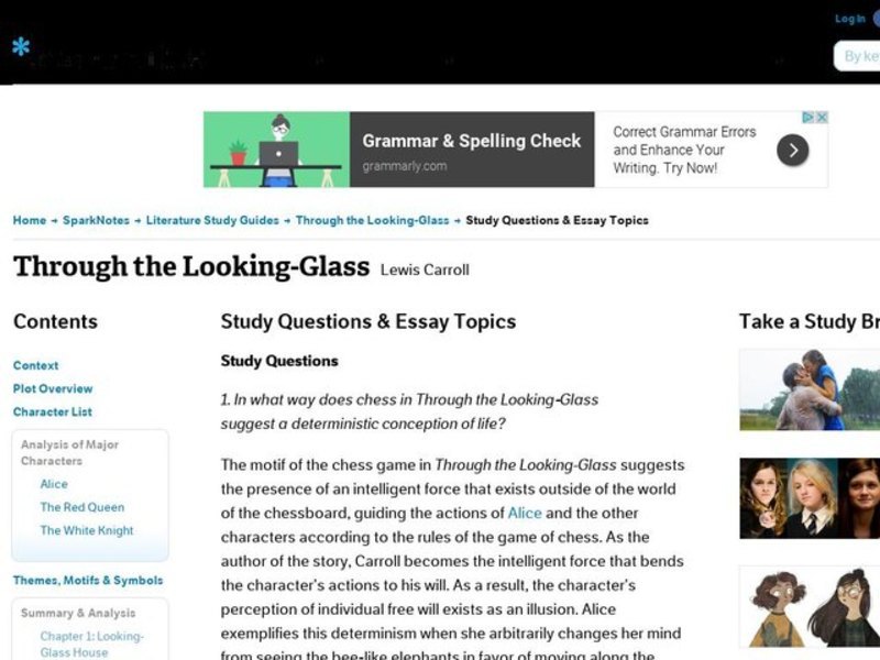 Write an essay that analyzes the use of poetry in through the looking-glass image