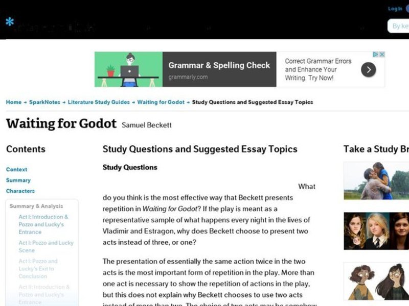 Waiting for Godot by Samuel Beckett Study Guide Mini Essays Study