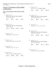 Equations with Variables on Both Sides Worksheet for 9th - 11th Grade ...