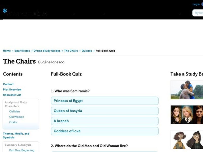 The Chairs Quiz Interactive for 11th Higher Ed Lesson