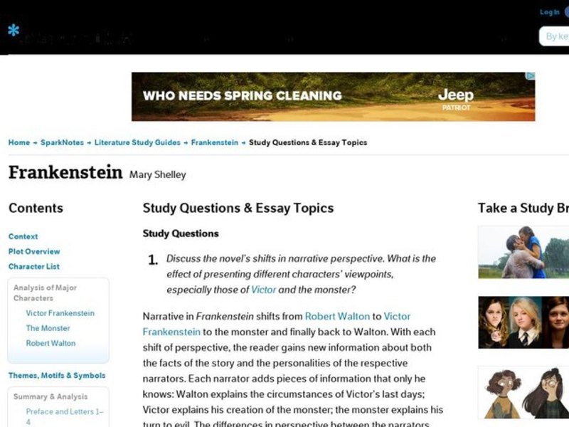 Frankenstein essay topics