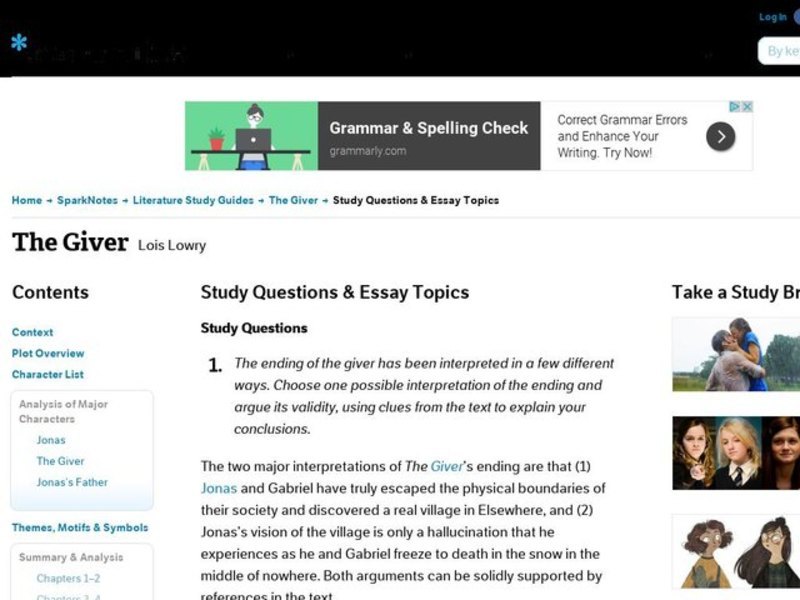 The giver essay topics