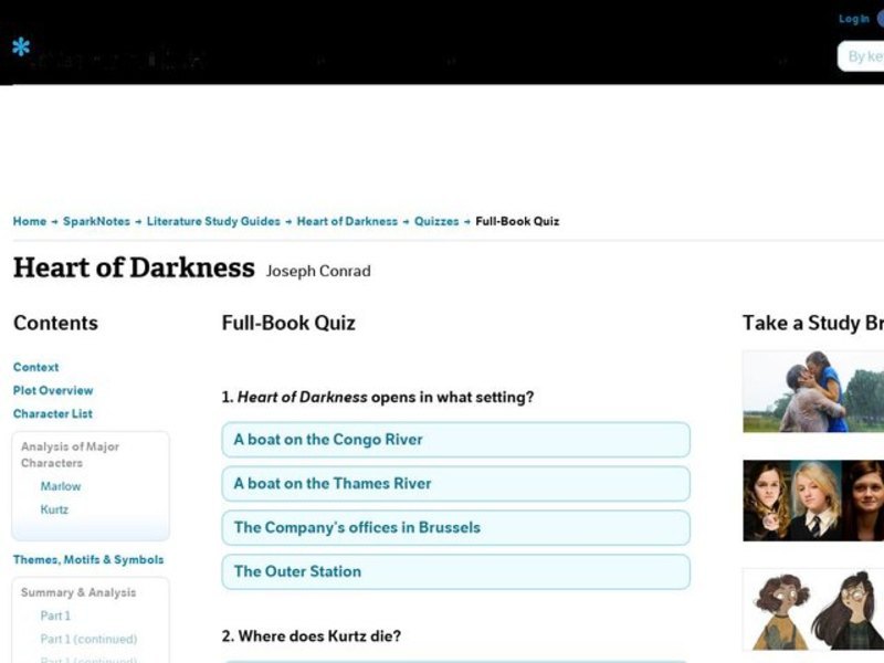 Heart of Darkness Quiz Interactive for 8th 12th Grade Lesson