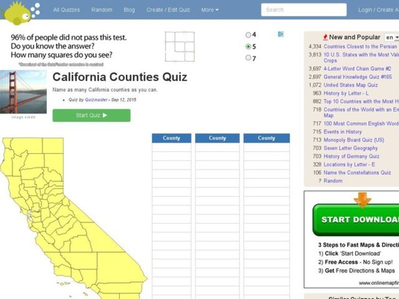 California Counties Quiz Interactive for 8th 12th Grade Lesson