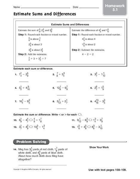 Estimate Sum and Difference Lesson Plans & Worksheets