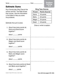 Estimate Sums: Problem Solving Worksheet for 3rd - 4th Grade | Lesson ...