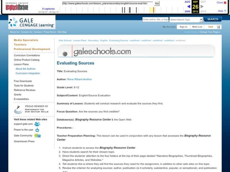 Evaluating sources lesson plan for 9th 12th grade lesson planet