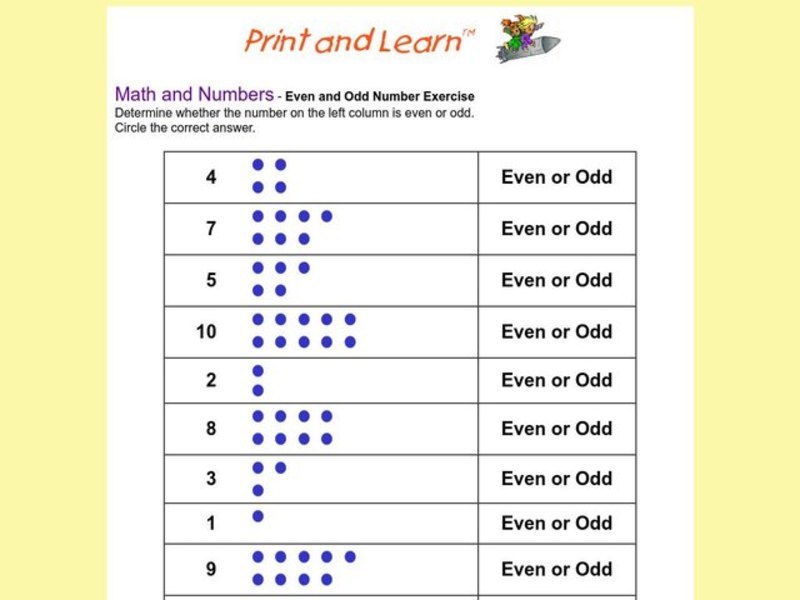 even and odd number exercise worksheet for kindergarten