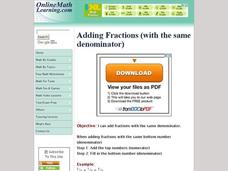 Adding Fractions: like denominators Interactive