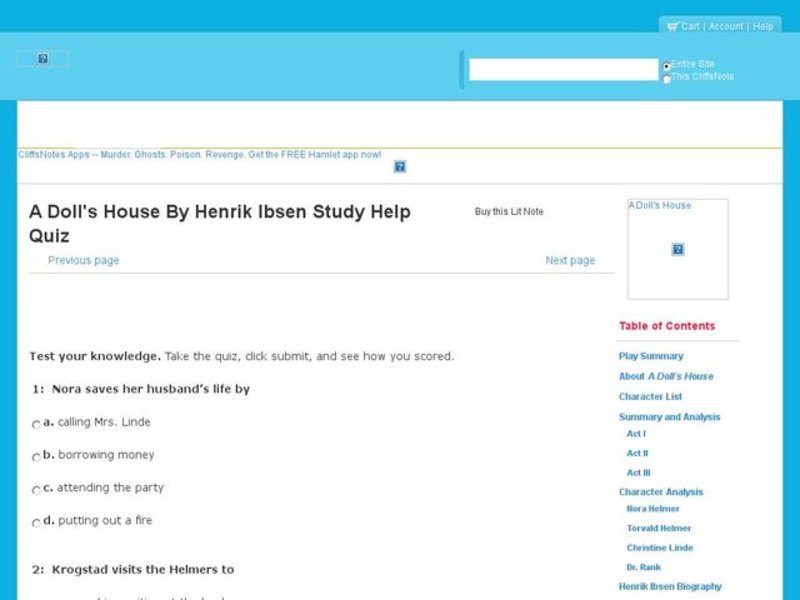 A Doll's House Quiz Interactive for 10th Higher Ed Lesson