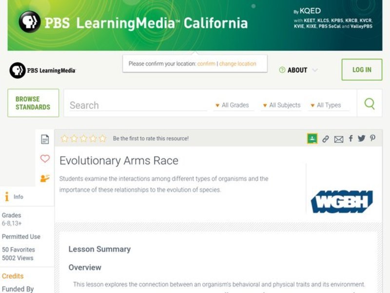 Evolutionary Arms Race Lesson Plan for 6th 8th Grade Lesson