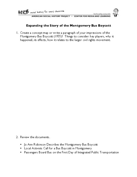 Expanding the Story of the Montgomery Bus Boycott Worksheet for 8th