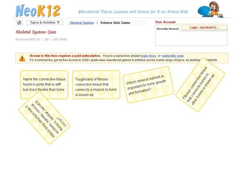 Skeletal System Quiz Interactive For 7th 12th Grade Lesson Planet Skeletal System Quiz Interactive For 7th 12th Grade Lesson Planet