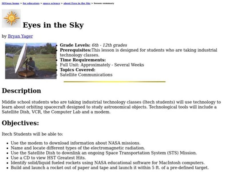 Eyes in the Sky Lesson Plan for 6th 12th Grade Lesson