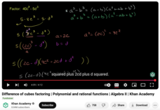 Difference of Cubes Factoring, Polynomial and Rational Functions, Algebra II Instructional Video