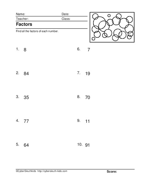 Factors Worksheet for 4th - 5th Grade | Lesson Planet