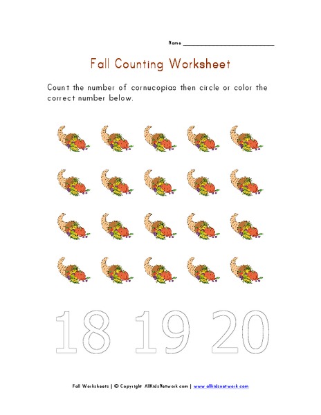 Fall Counting Worksheet Worksheet for Pre-K - Kindergarten | Lesson Planet