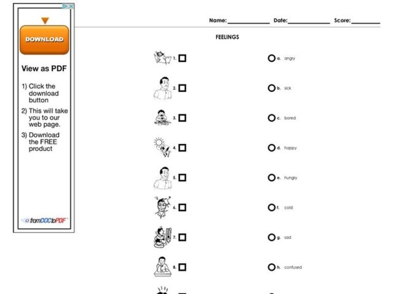 Feelings Worksheet for 1st - 2nd Grade | Lesson Planet