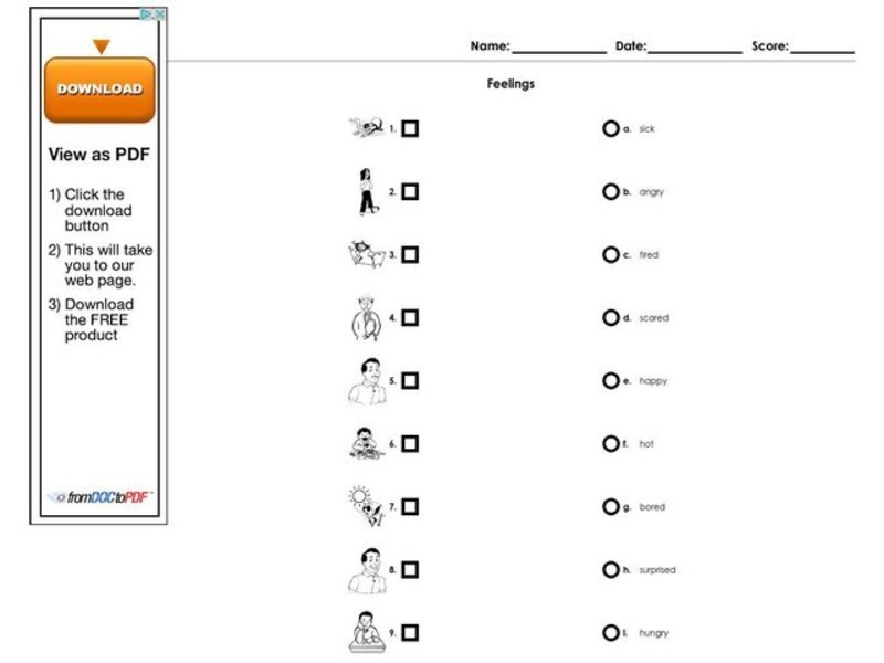 Feelings Worksheet for 2nd - 3rd Grade | Lesson Planet