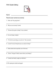 Fifth Grade Editing Worksheet for 5th Grade | Lesson Planet