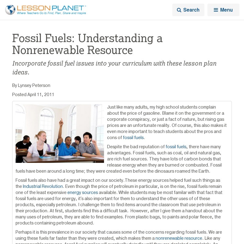 Fossil Fuels Lesson Plans & Worksheets Lesson