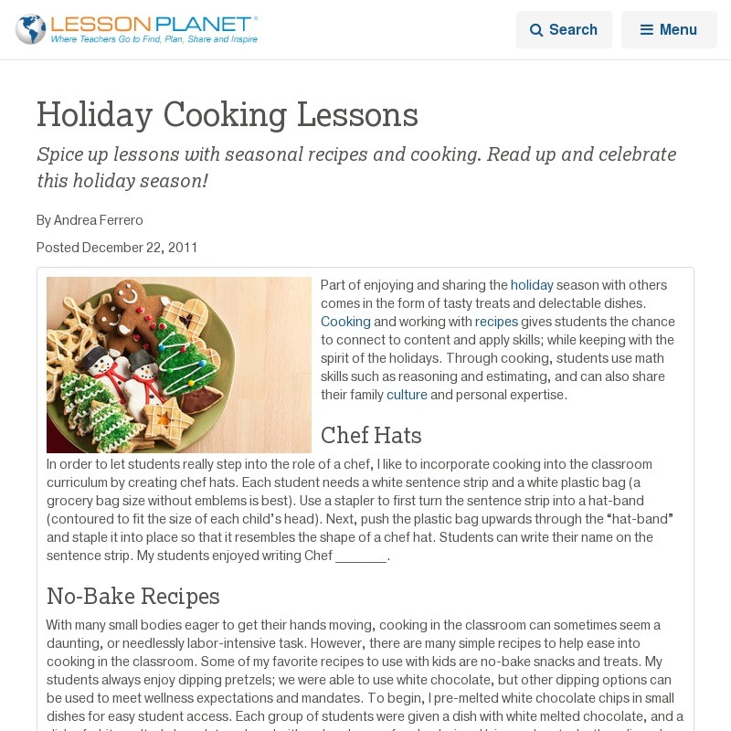 Cooking Lesson Plans & Worksheets Lesson