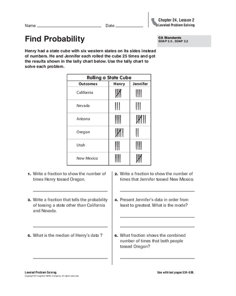 Find Probability Worksheet for 4th Grade | Lesson Planet