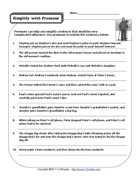 simplify with pronouns worksheet for 2nd 8th grade