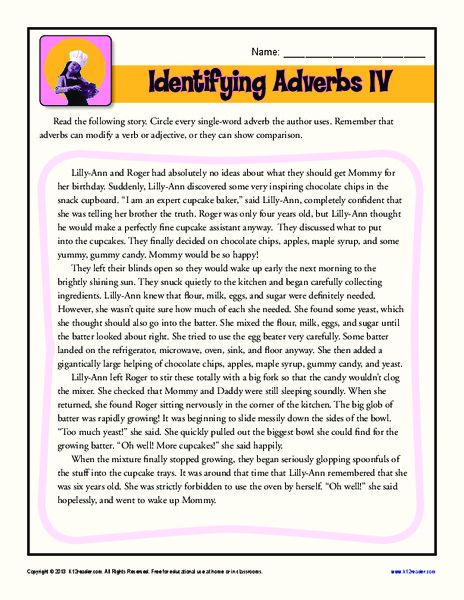 Identifying Adverbs IV Worksheet for 2nd - 3rd Grade ...