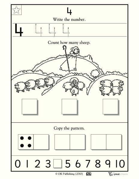 Learning 4 - Write the Number Worksheet for Pre-K - Kindergarten