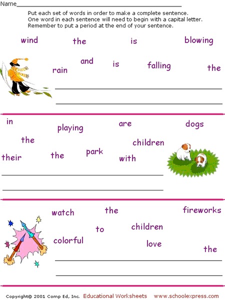Forming Sentences Worksheet for 2nd - 3rd Grade | Lesson Planet