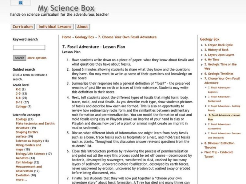Fossil Adventure Lesson Plan for 4th 6th Grade Lesson
