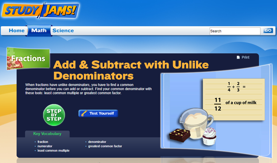Study Jams! Add & Subtract with Unlike Denominators Interactive for 5th