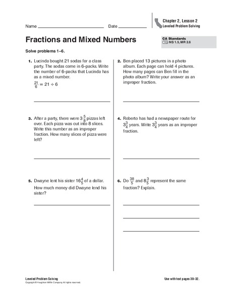 Fractions and Mixed Numbers Worksheet for 4th - 6th Grade | Lesson Planet