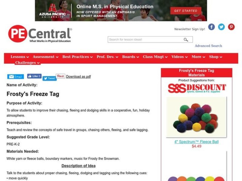 Frosty's Freeze Tag Lesson Plan for Kindergarten 2nd Grade Lesson
