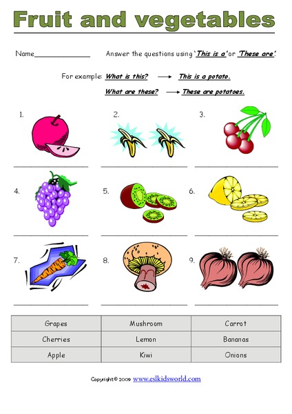 fruit and vegetables worksheet for 2nd 5th grade lesson planet
