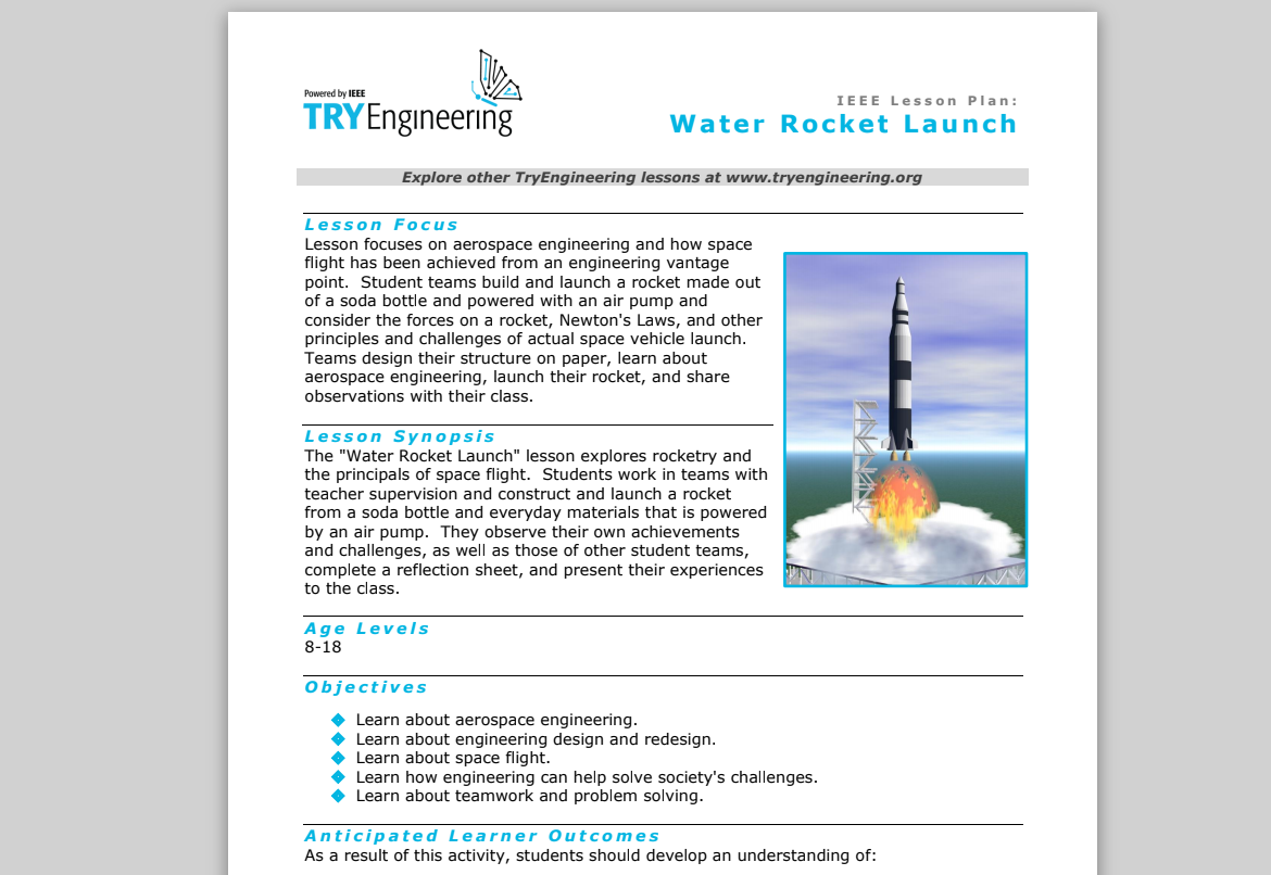 Water Rocket Launch Lesson Plan for 3rd 10th Grade Lesson